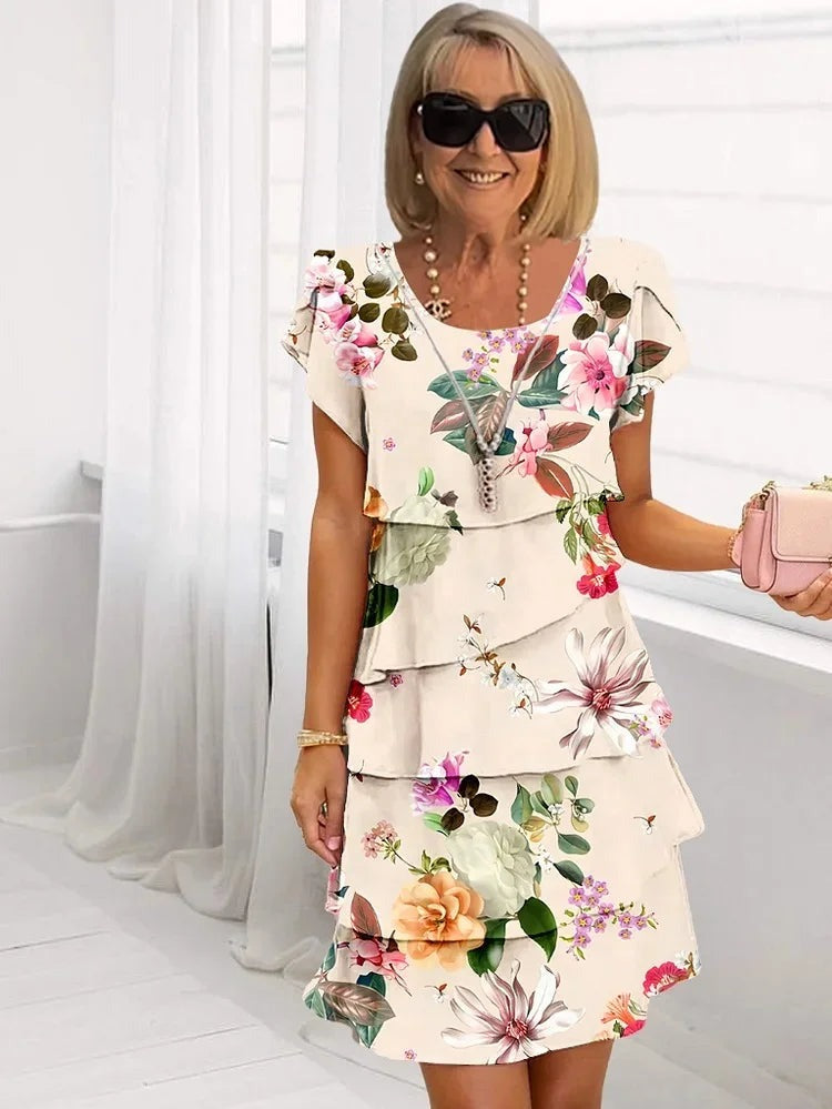 Summer Tiered Mini Dress - Beige