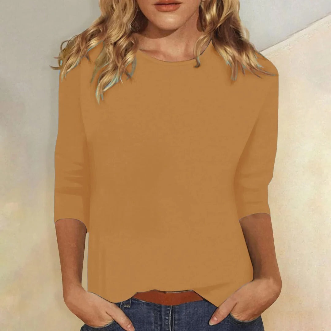 Three Quarter Sleeve Top - Brown