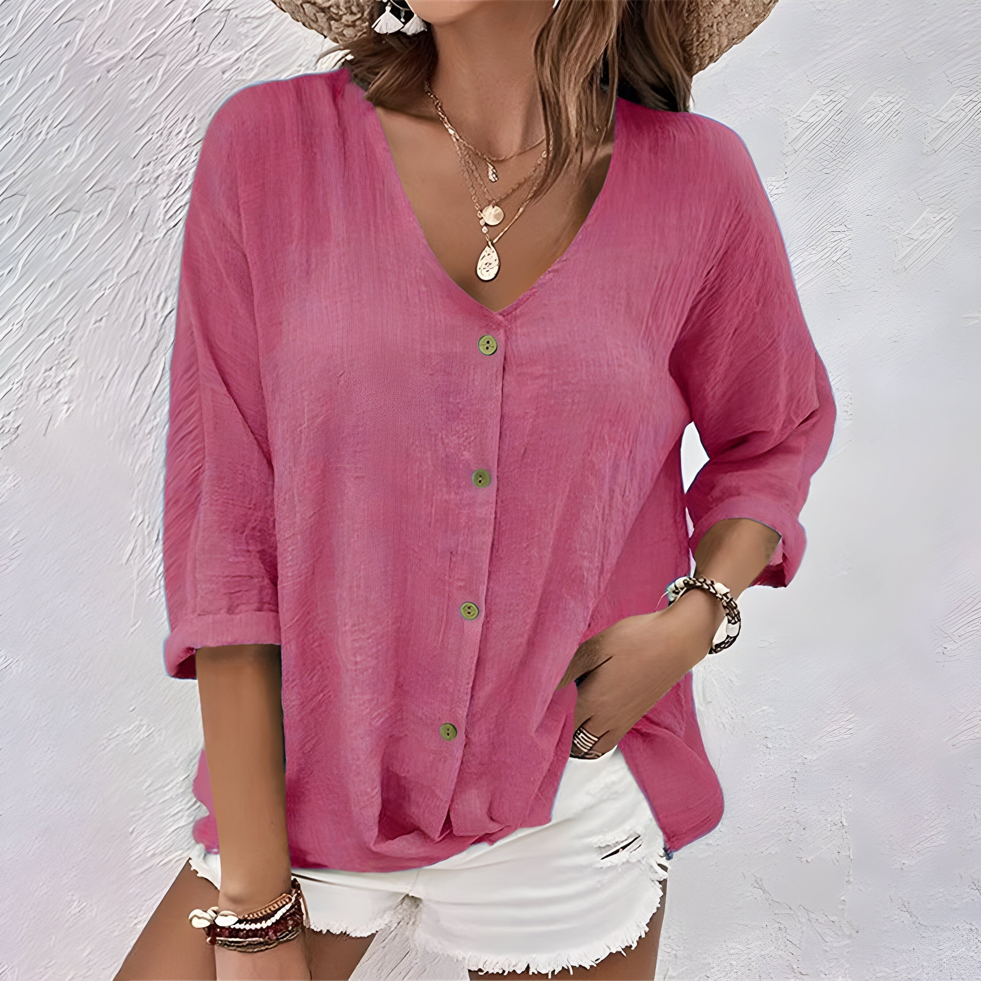 V Neck Blouse - Pink