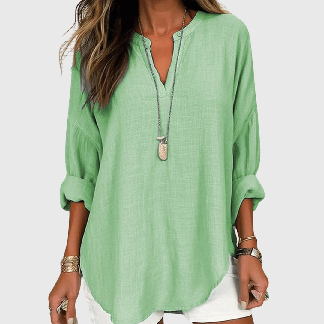 V Neck Long Sleeve Tunic - Green