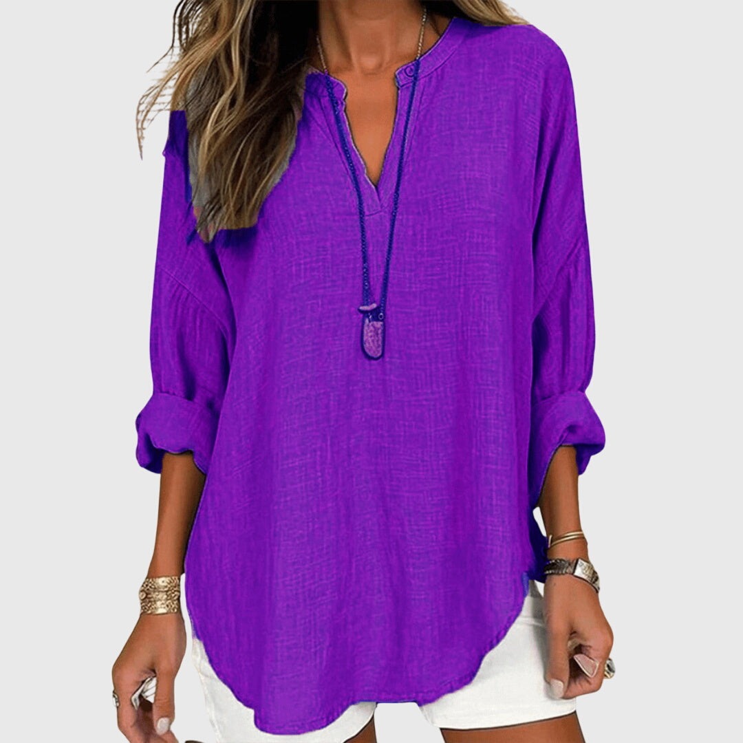 V Neck Long Sleeve Tunic - Purple