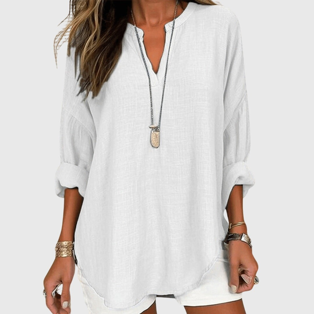 V Neck Long Sleeve Tunic - White