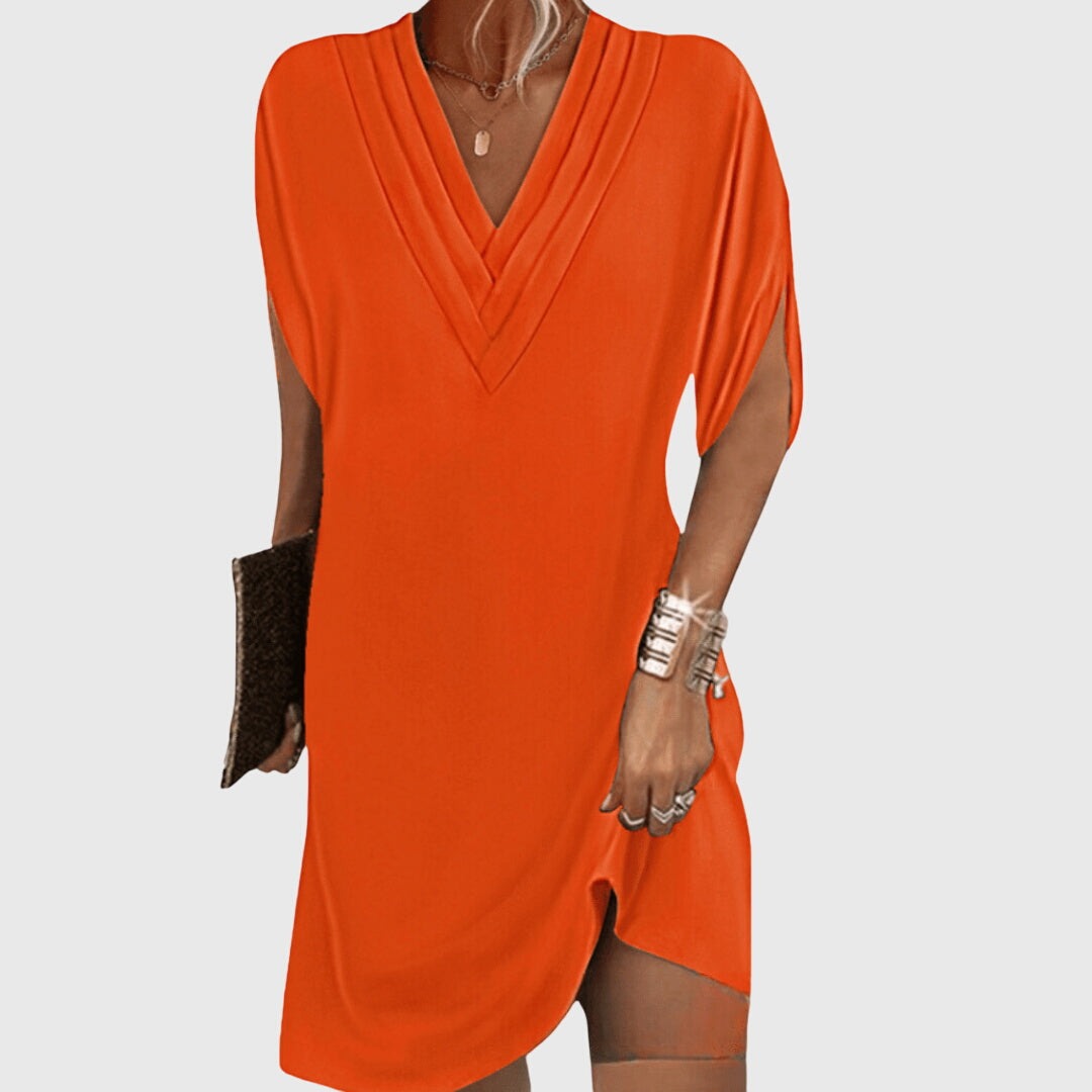 V Neck Shift Dress - Orange