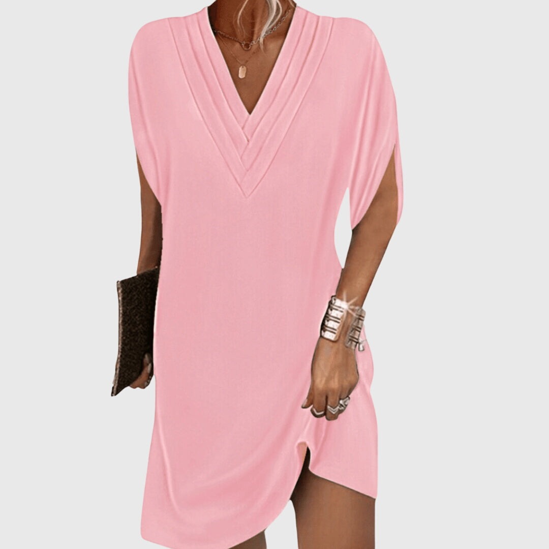V Neck Shift Dress - Pink