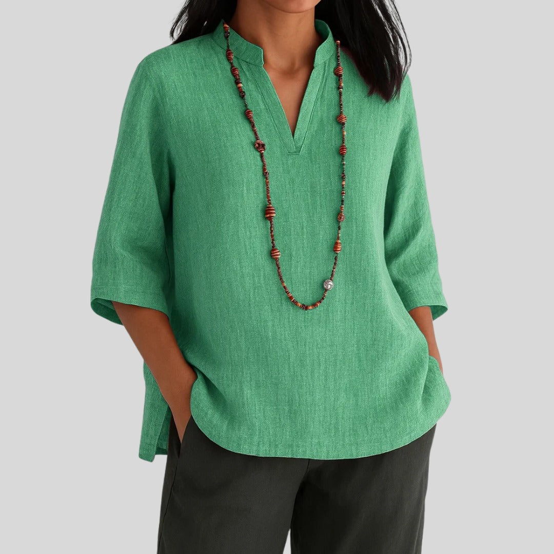 V Neck Tunic Top - Green