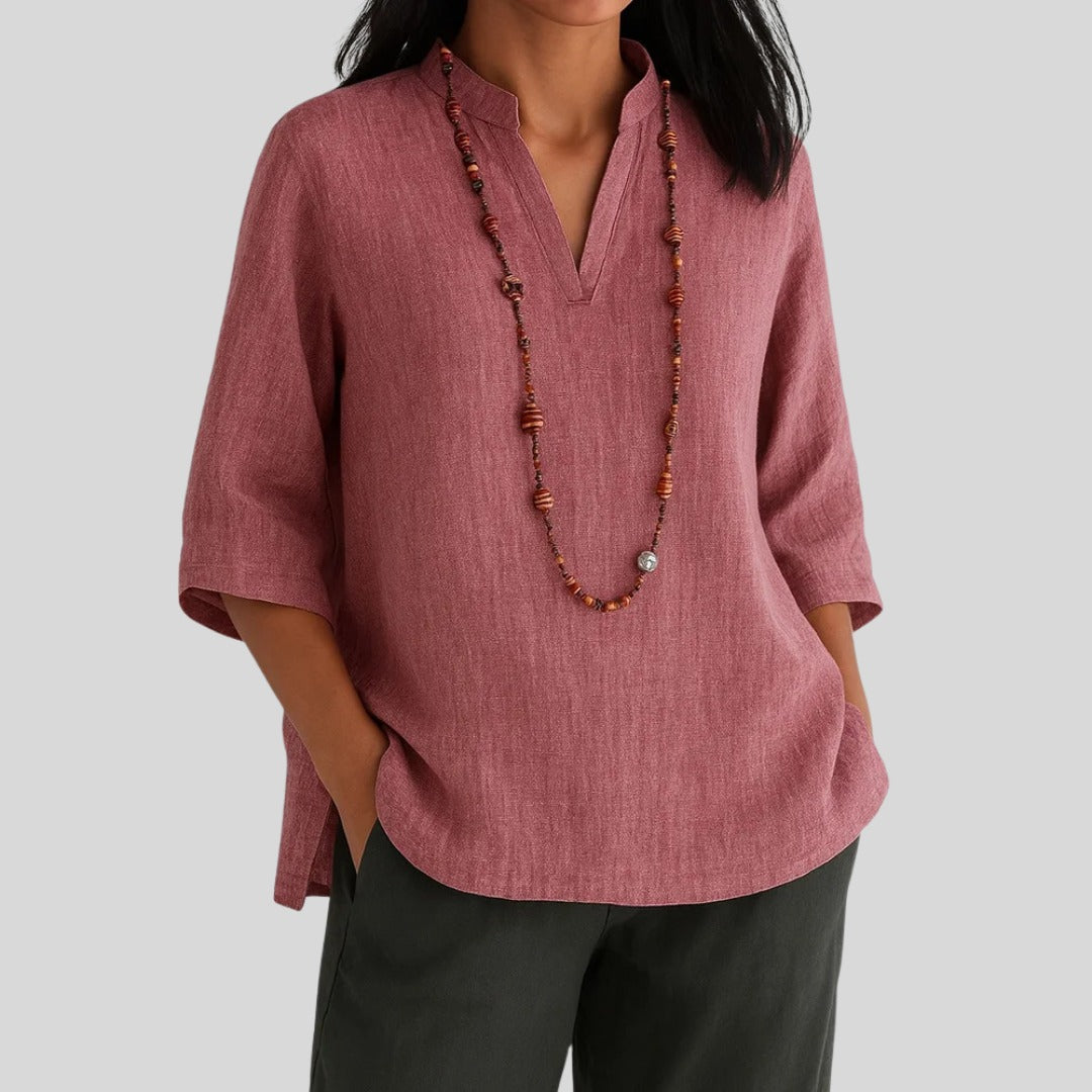 V Neck Tunic Top - Red