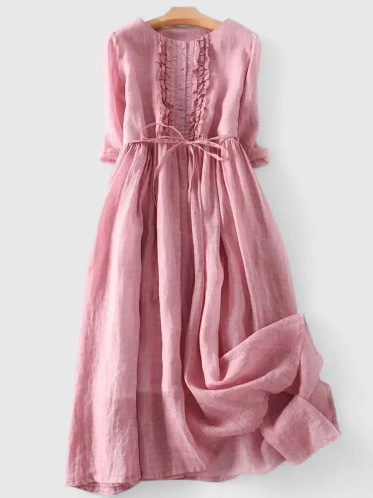 Vintage Ruffle Midi Dress - Pink