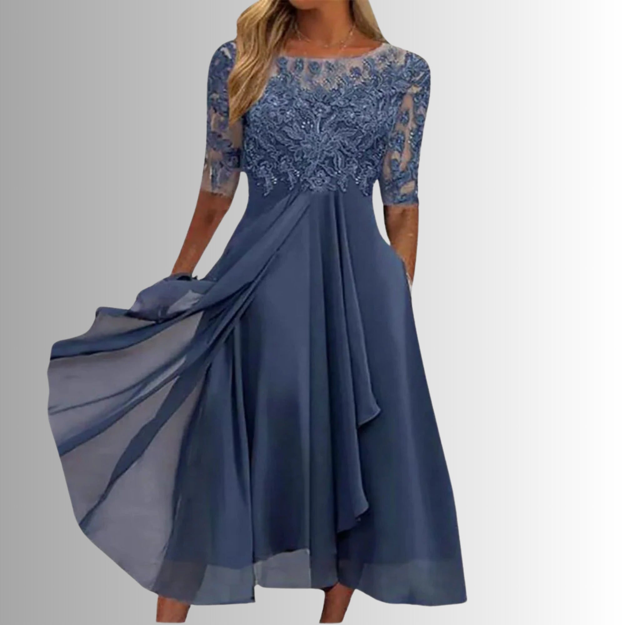 Wedding Guest Lace Midi Dress - Blue