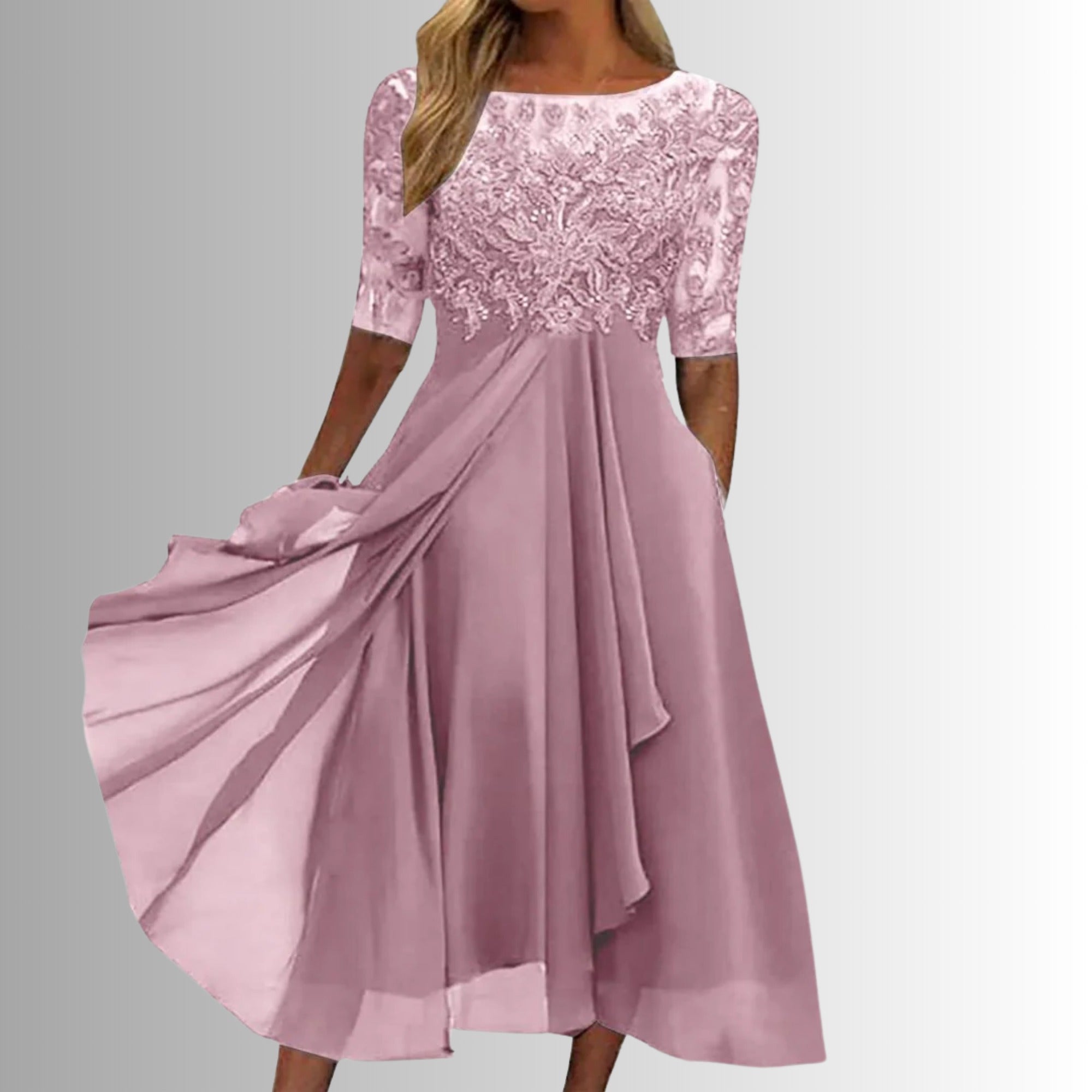 Wedding Guest Lace Midi Dress - Pink