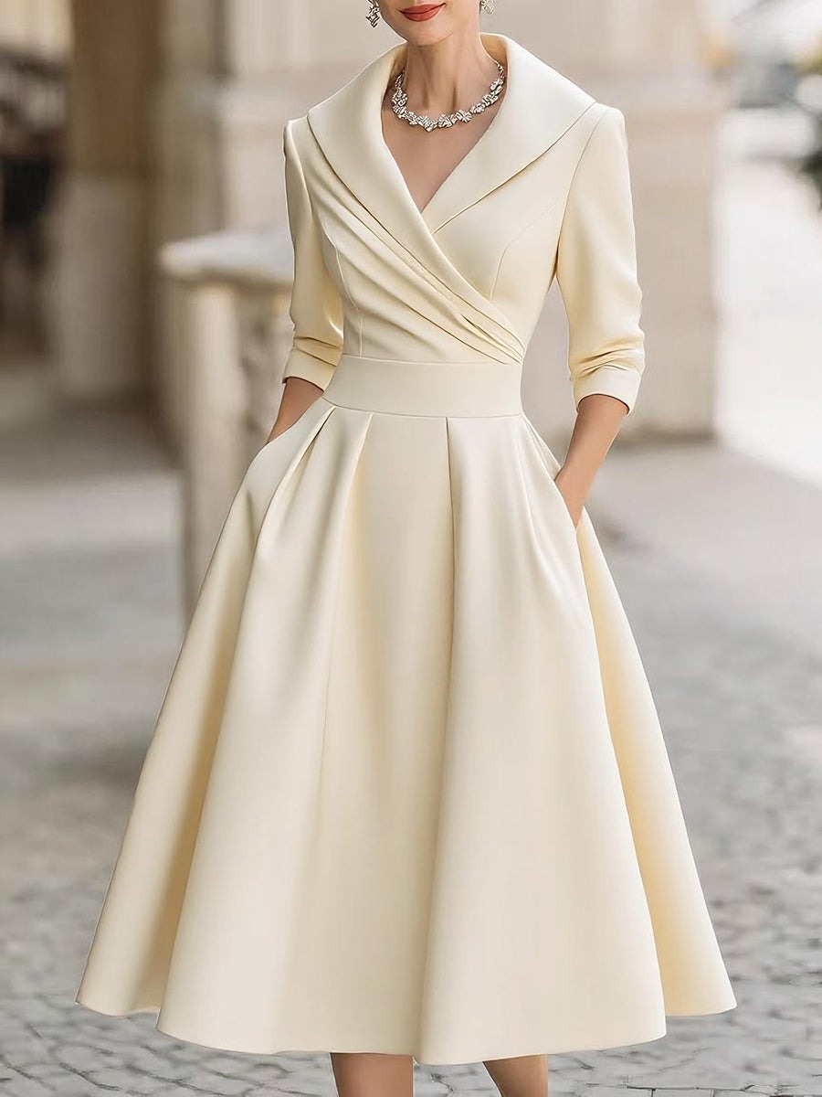 Wedding Guest Midi Dress - Beige